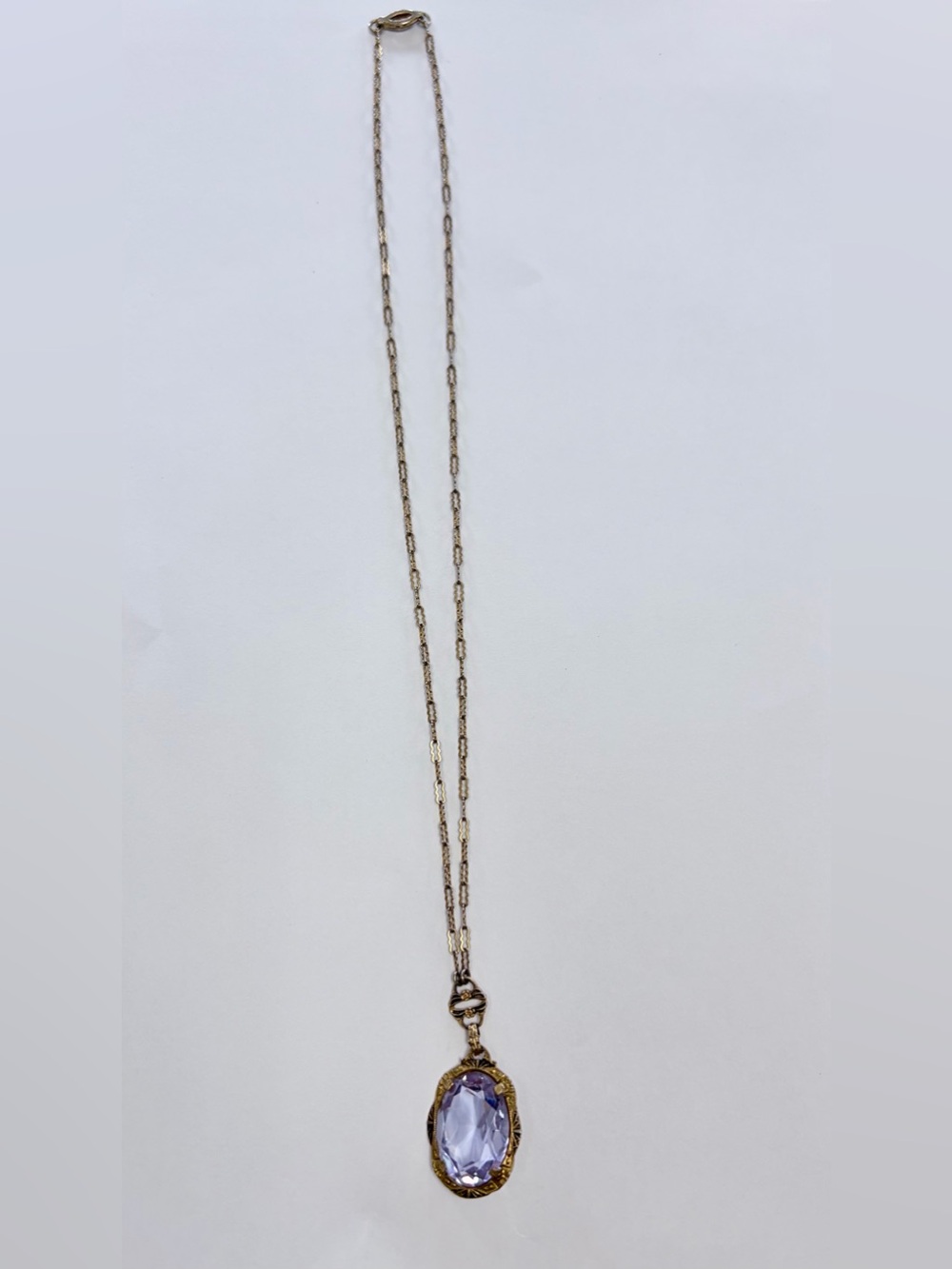 Antique Edwardian oval purple blue stone necklace - Picture 4 of 8